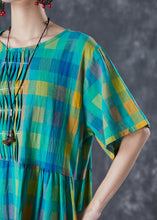 Load image into Gallery viewer, Italian Green Plaid Wrinkled Linen Vacation Dresses Summer