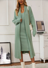 Load image into Gallery viewer, Italian Green V Neck Cashmere Knit Cardigans And Long Derss Two Pieces Set Fall