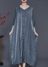 Load image into Gallery viewer, Italian Grey Oversized Linen Silk Long Dresses Summer