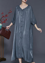 Load image into Gallery viewer, Italian Grey Oversized Linen Silk Long Dresses Summer