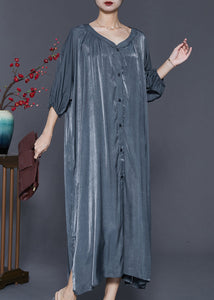 Italian Grey Oversized Linen Silk Long Dresses Summer