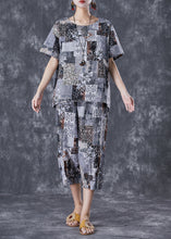 Load image into Gallery viewer, Italian Grey Oversized Print Linen Two Pieces Set Summer