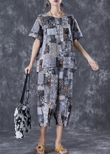 Load image into Gallery viewer, Italian Grey Oversized Print Linen Two Pieces Set Summer