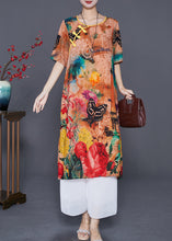 Load image into Gallery viewer, Italian Khaki Print Chinese Button Silk A Line Dress Summer