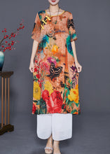 Load image into Gallery viewer, Italian Khaki Print Chinese Button Silk A Line Dress Summer