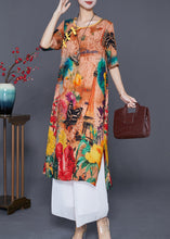 Load image into Gallery viewer, Italian Khaki Print Chinese Button Silk A Line Dress Summer