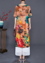 Load image into Gallery viewer, Italian Khaki Print Chinese Button Silk A Line Dress Summer