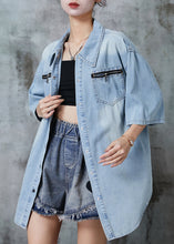 Load image into Gallery viewer, Italian Light Blue Zip Up Denim Loose Shirt Tops Summer