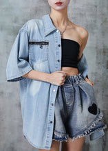 Load image into Gallery viewer, Italian Light Blue Zip Up Denim Loose Shirt Tops Summer