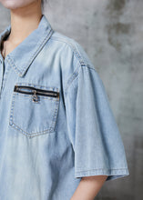 Load image into Gallery viewer, Italian Light Blue Zip Up Denim Loose Shirt Tops Summer