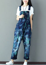 Load image into Gallery viewer, Italian Navy Print Cotton Denim Jumpsuits Ripped Jeans Spring