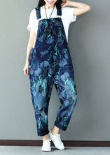 Load image into Gallery viewer, Italian Navy Print Cotton Denim Jumpsuits Ripped Jeans Spring