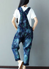 Load image into Gallery viewer, Italian Navy Print Cotton Denim Jumpsuits Ripped Jeans Spring