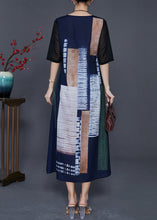 Load image into Gallery viewer, Italian Navy V Neck Print Linen Robe Dresses Summer