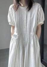 Load image into Gallery viewer, Italian O-Neck Striped Cinched Patchwork Party Long Dress Short Sleeve