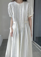 Load image into Gallery viewer, Italian O-Neck Striped Cinched Patchwork Party Long Dress Short Sleeve