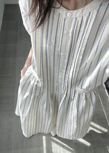 Load image into Gallery viewer, Italian O-Neck Striped Cinched Patchwork Party Long Dress Short Sleeve