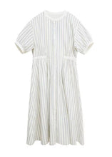 Load image into Gallery viewer, Italian O-Neck Striped Cinched Patchwork Party Long Dress Short Sleeve