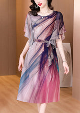 Load image into Gallery viewer, Italian O-Neck Tie Dye Side Open Tie waist Silk Long Dresses Summer