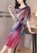 Load image into Gallery viewer, Italian O-Neck Tie Dye Side Open Tie waist Silk Long Dresses Summer