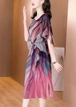 Load image into Gallery viewer, Italian O-Neck Tie Dye Side Open Tie waist Silk Long Dresses Summer