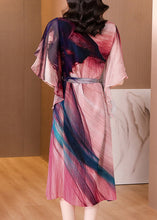 Load image into Gallery viewer, Italian O-Neck Tie Dye Side Open Tie waist Silk Long Dresses Summer