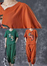 Load image into Gallery viewer, Italian Orange V Neck Patchwork Cotton Two Piece Set Summer