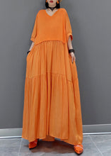 Load image into Gallery viewer, Italian Orange V Neck Patchwork Holiday Maxi Dress Summer