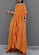 Load image into Gallery viewer, Italian Orange V Neck Patchwork Holiday Maxi Dress Summer