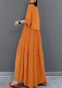 Italian Orange V Neck Patchwork Holiday Maxi Dress Summer