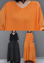 Load image into Gallery viewer, Italian Orange V Neck Patchwork Holiday Maxi Dress Summer