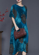 Load image into Gallery viewer, Italian Peacock Blue Oversized Print Chiffon Vacation Dresses Summer