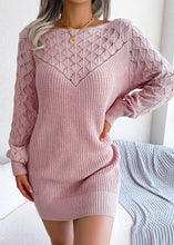 Load image into Gallery viewer, Italian Pink Slash Neck Hollow Out Knit Sweater Dress Fall