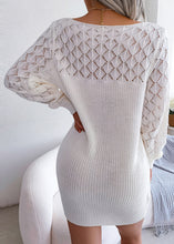 Load image into Gallery viewer, Italian Pink Slash Neck Hollow Out Knit Sweater Dress Fall