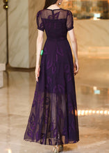 Load image into Gallery viewer, Italian Purple Embroidered Lace Up Chiffon Maxi Dress Summer