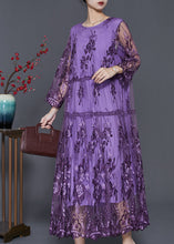 Load image into Gallery viewer, Italian Purple Embroidered Patchwork Tulle Long Dresses Summer