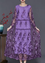 Load image into Gallery viewer, Italian Purple Embroidered Patchwork Tulle Long Dresses Summer