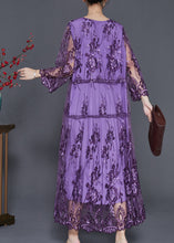 Load image into Gallery viewer, Italian Purple Embroidered Patchwork Tulle Long Dresses Summer