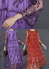 Load image into Gallery viewer, Italian Purple Embroidered Patchwork Tulle Long Dresses Summer