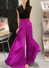 Load image into Gallery viewer, Italian Purple Pockets High Waist Chiffon Wide Leg Pants Summer