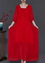 Load image into Gallery viewer, Italian Red Backless Chiffon Vestidos Long Dress Batwing Sleeve