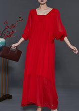 Load image into Gallery viewer, Italian Red Backless Chiffon Vestidos Long Dress Batwing Sleeve