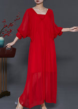 Load image into Gallery viewer, Italian Red Backless Chiffon Vestidos Long Dress Batwing Sleeve