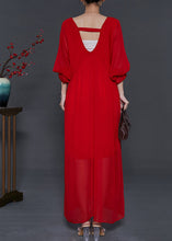 Load image into Gallery viewer, Italian Red Backless Chiffon Vestidos Long Dress Batwing Sleeve