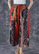 Load image into Gallery viewer, Italian Red Elastic Waist Print Linen Wide Leg Pants Summer