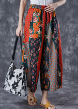 Load image into Gallery viewer, Italian Red Elastic Waist Print Linen Wide Leg Pants Summer