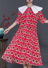 Load image into Gallery viewer, Italian Red Peter Pan Collar Print Chiffon Dress Summer