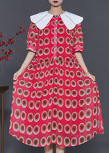 Load image into Gallery viewer, Italian Red Peter Pan Collar Print Chiffon Dress Summer