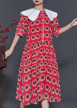 Load image into Gallery viewer, Italian Red Peter Pan Collar Print Chiffon Dress Summer