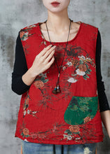 Load image into Gallery viewer, Italian Red Print Fine Cotton Filled Vest Tops Spring